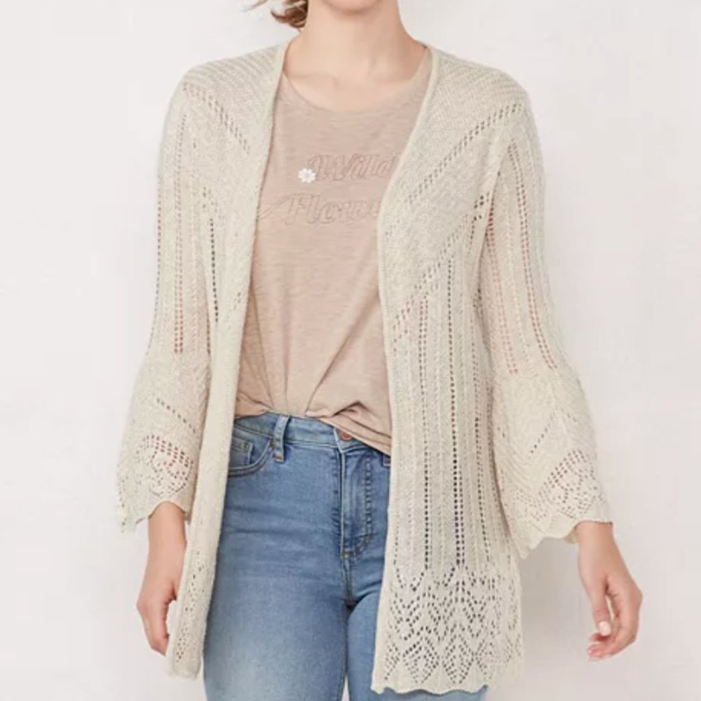 LC Lauren Conrad Pointelle Open-Front Cardigan Sweater